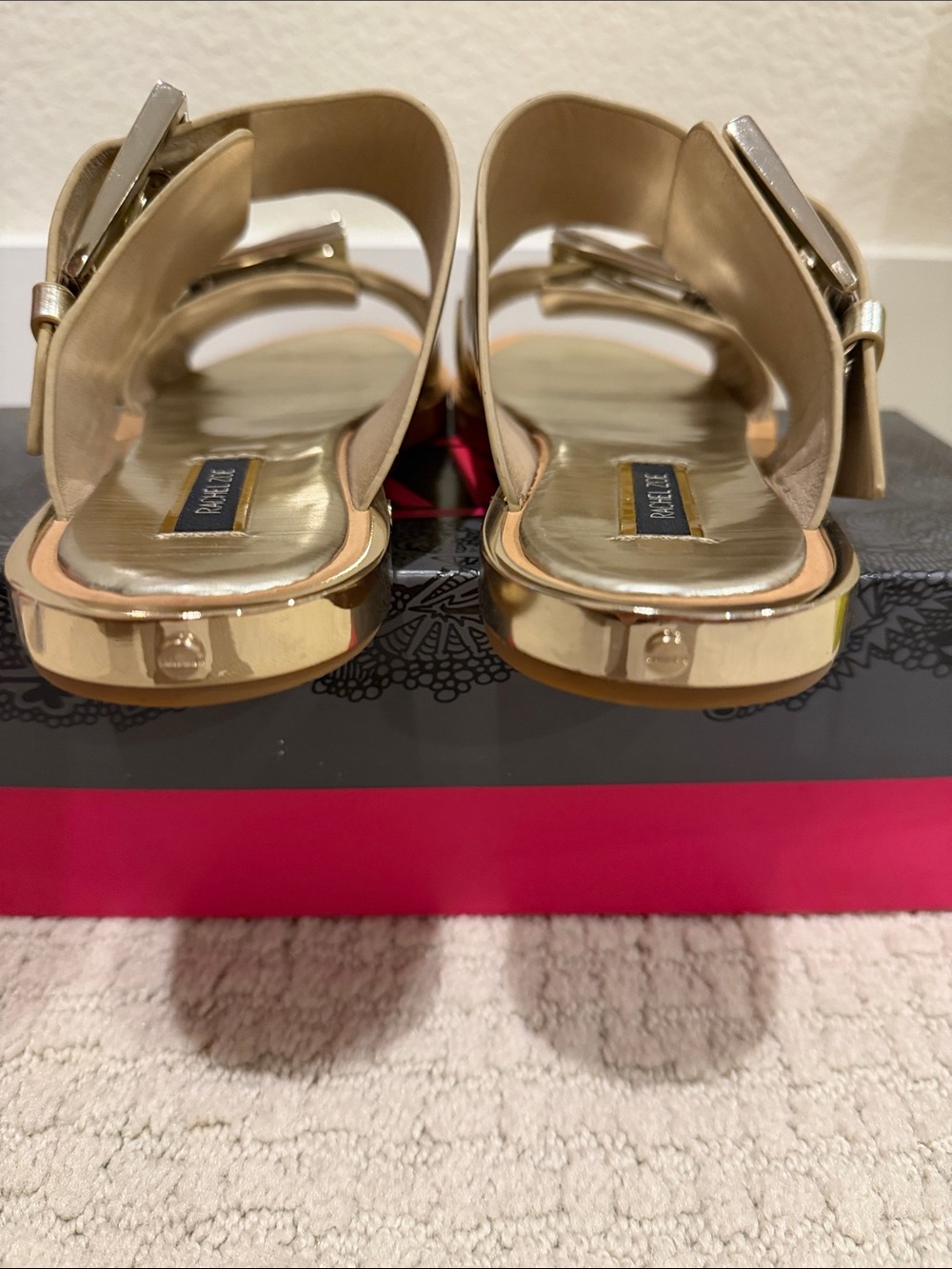 Rachel Zoe Metallic Gold Double Buckle Slide Mules - Picture 3 of 6